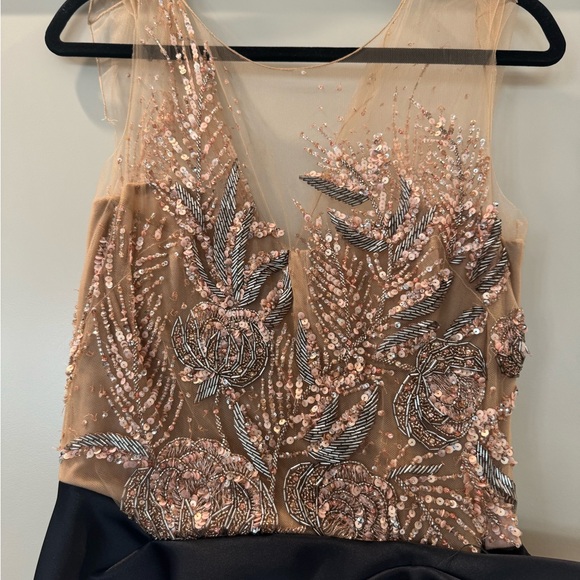 Marchesa beaded embellished illusion satin dress with front slit - Picture 8 of 16